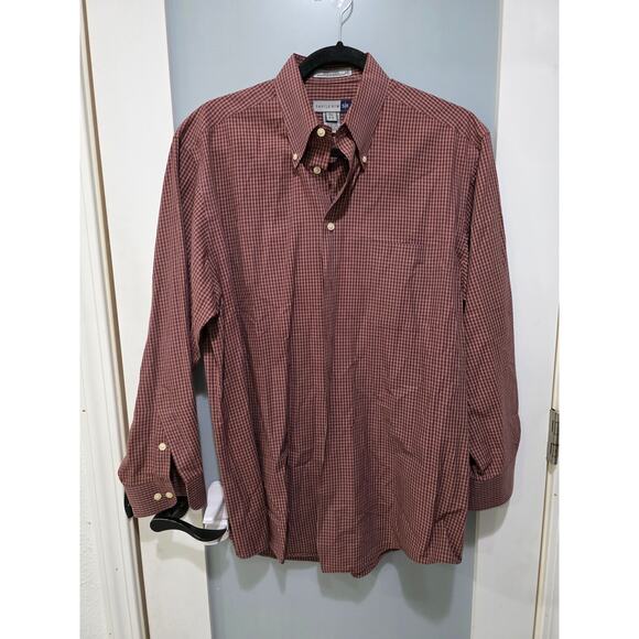 Savile Row Shirt 15.5 Burgundy Plaid Button Up Long Sleeve Classic Menswear - Picture 1 of 7